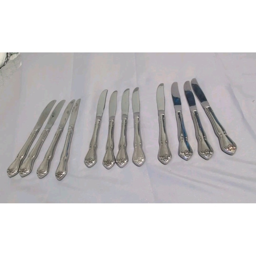 Arbor Rose True Rose Dinner Knives Set of 12 Stainless Flatware Oneida‎ Rogers